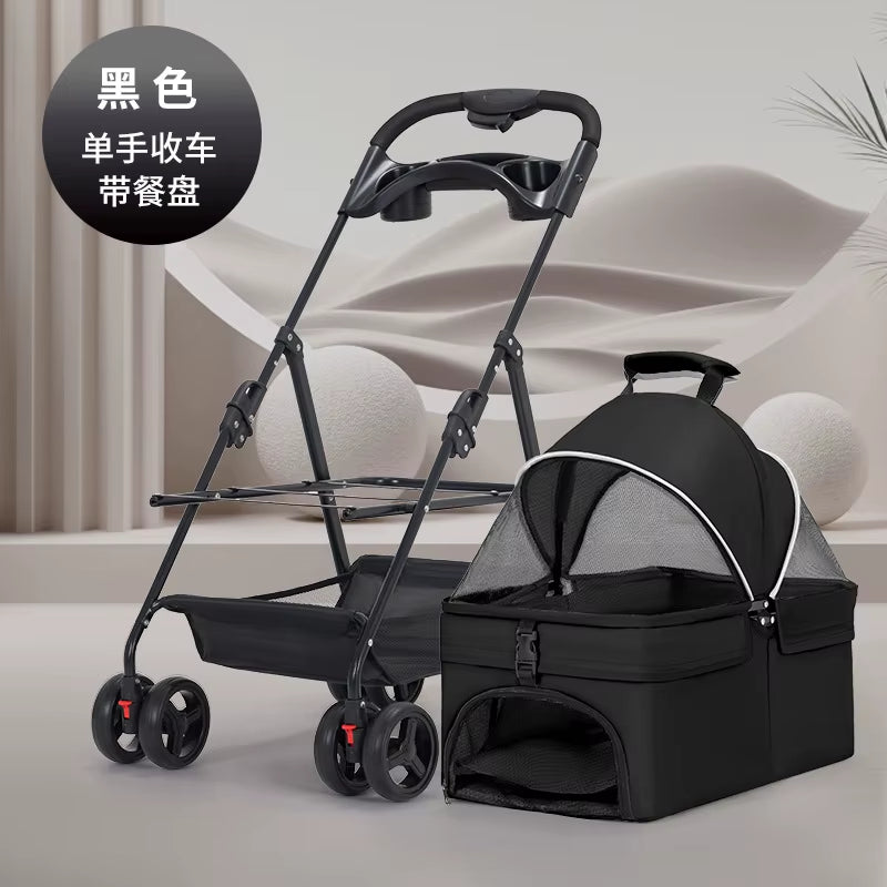 Lightweight Foldable Pet Cart for Small to Medium Dogs - Detachable Dog Walking Cart and Cat Carrier for Outings