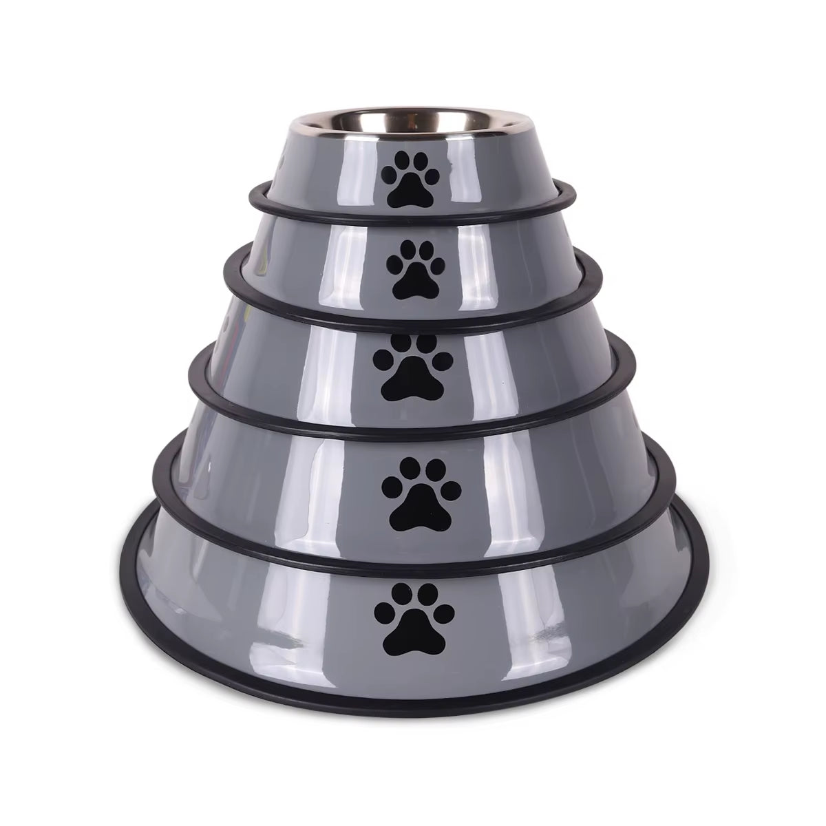 Durable Stainless Steel Pet Bowl for Cats and Dogs - Anti-Fall Feeding Basin with Non-Slip Rubber Base - Multi-Specification Food Grade Bowl