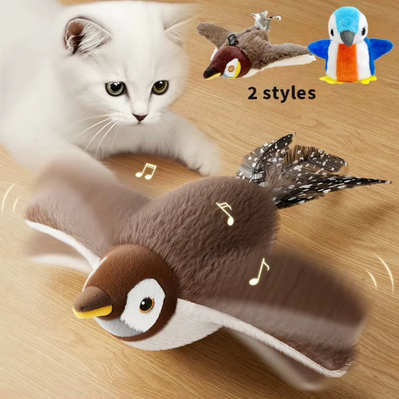 Interactive Rechargeable Flapping Bird Cat Toy with Catnip - Touch Activated Plush Toy for Cats (2 Styles)