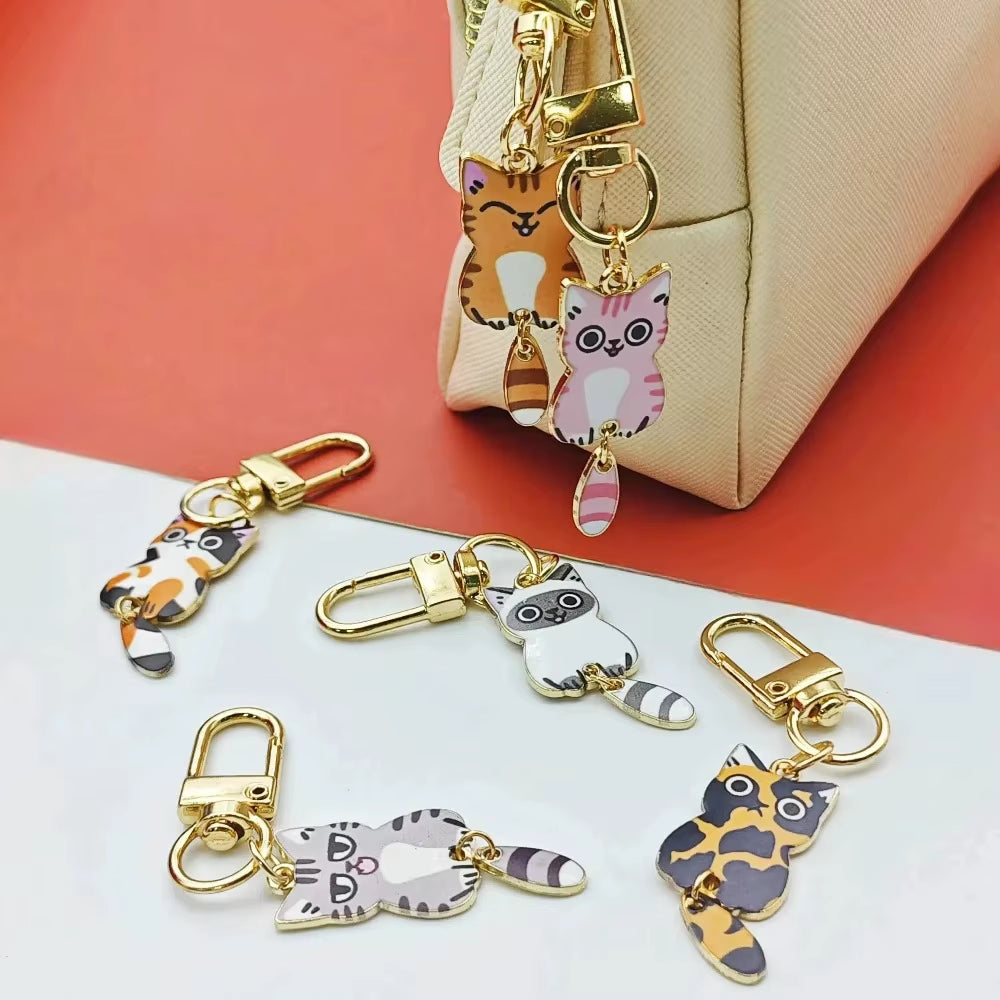 Elegant Keycat Valentine Keychain - Charming Small Animal Metal Keyring and Bag Pendant Gift