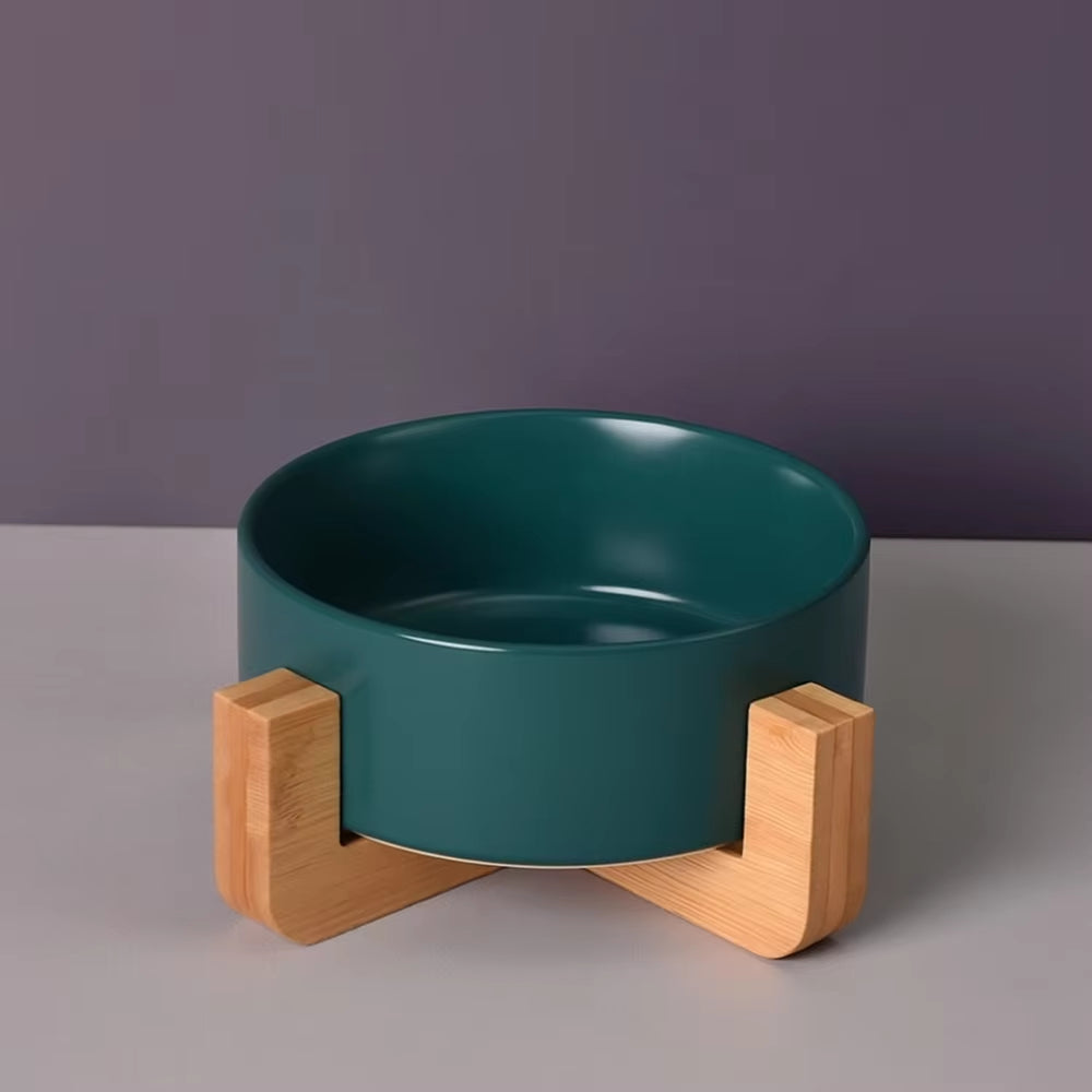 Large Caliber Ceramic Cat Bowl No Spill Anti-Overturn Pet Feeding Bowl with Wooden Rack Cervical Spine Slow Feeder Bowl Pet Shop