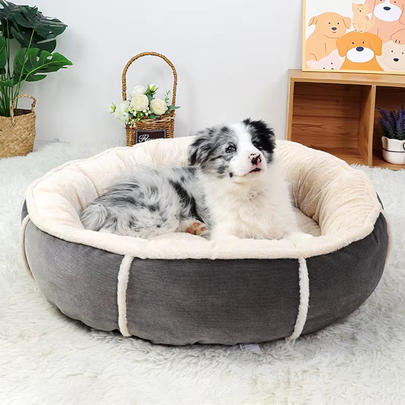 Corduroy Dog Bed Warmth Short Plush Pet round Beds Soft PP Cotton Filling Sofa for Small Medium Big Dog Pets Dogs Accessories