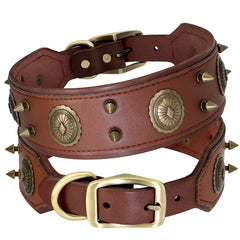 Super Cool Pet Dog Collar Genuine Leather Spiked Studded Collars Adjustable Big Dog Collar for Medium Large Dogs Pitbull Correa