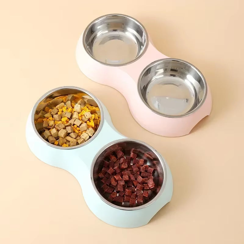 Double Bowls Stainless Steel Pet Feeder Dish Drinking Water Food Tray Cat Puppy Feeding Supplies 2025 New