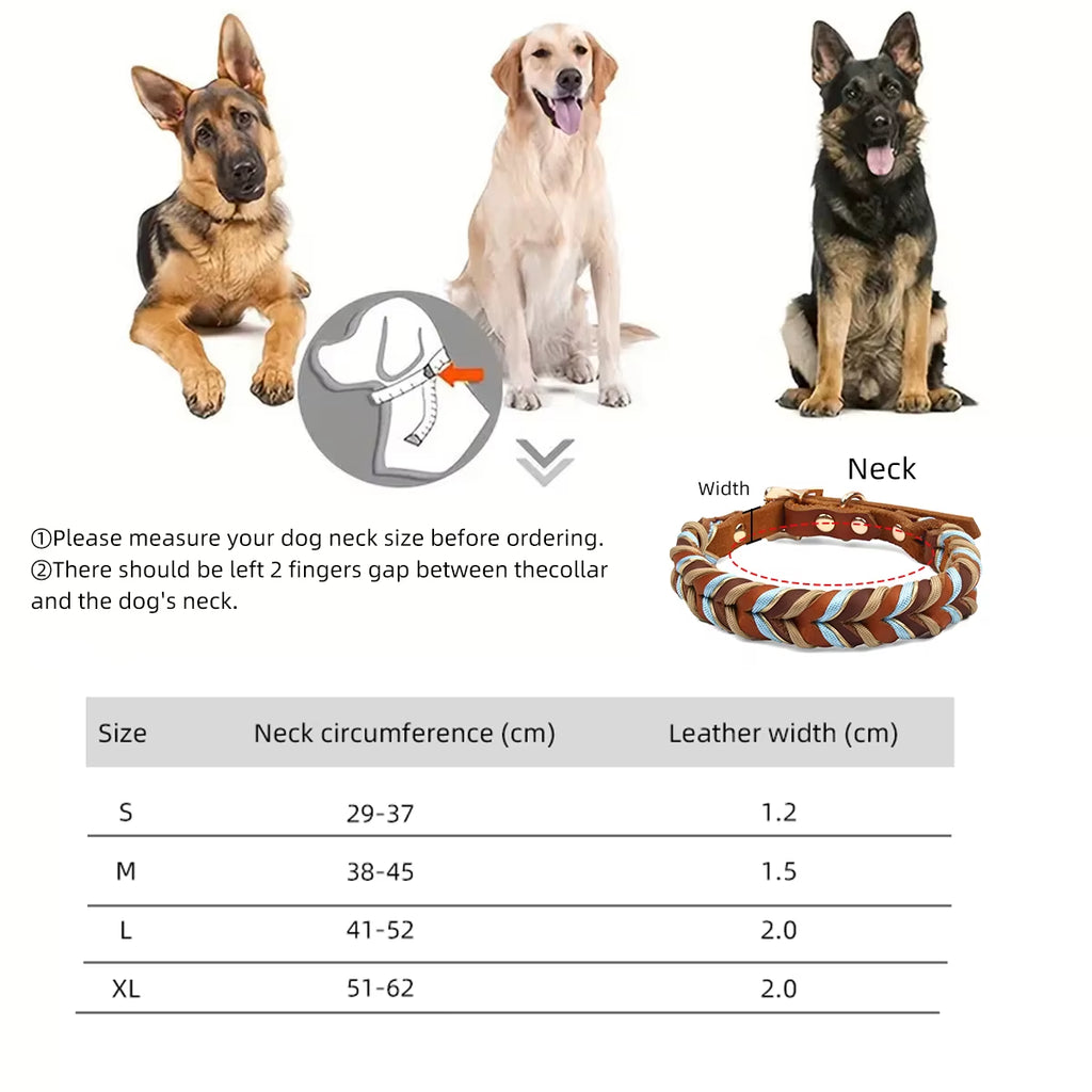 Genuine Leather Collar for Strong and Durable Puppy Medium Large Dogs Fashion Braided Colorful Nylon Rope Dog Collar New Arrival