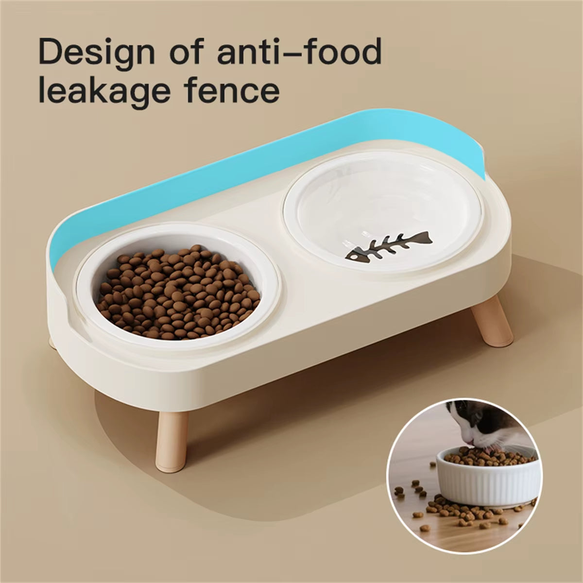 Pet Cat Double Bowl Feeder, Adjustable Height Cat and Dog Water Dispenser, Elevate Feeding Kitten Supplies