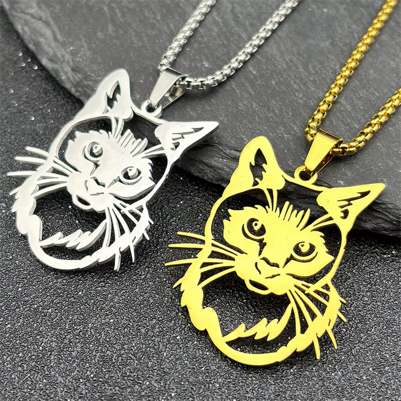 Ragdoll Cat Necklace for Pet Lovers - Stainless Steel Chain Jewelry in Gold and Silver Colors