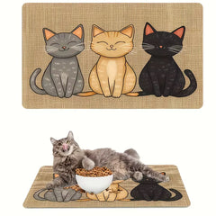 Non-Slip Cat Pattern Pet Feeding Mat - Waterproof Leakproof Dog and Cat Food Placemat - Portable Easy-to-Clean Outdoor Pet Food Pad