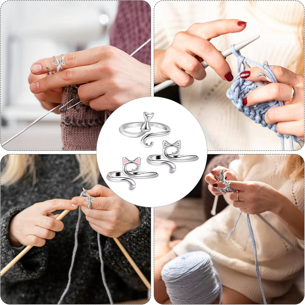 Set of 3 Adjustable Cat-Themed Rings in Gift Box - Crochet Loop Design for Women, Ideal for Cocktail Parties and Birthdays