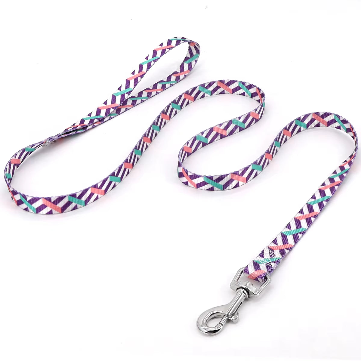 Colorful Braided Pet Leash | Durable Abstract Print Traction Lead for All-Season Outdoor Walking - Purple
