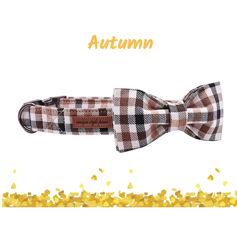 Cotton Fabric Dog Collar with Bow Tie