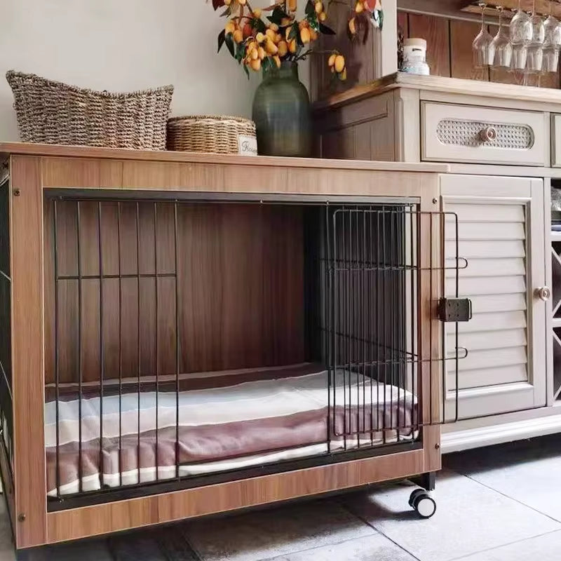 High Quality Portable Squire Metal Wooden Style Crate Pet Dog Kennel Dog Cat Wooden Cage Furniture for Puppy
