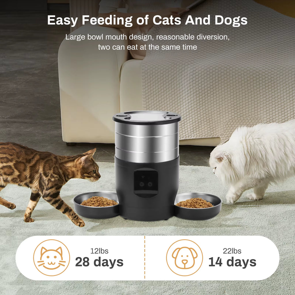 4.5L Button Wifi Automatic Cat Feeder Includes Two Stainless Steel Bowls Smart Pet Cat and Dogs Food Dispenser Feeder Pet Feeder