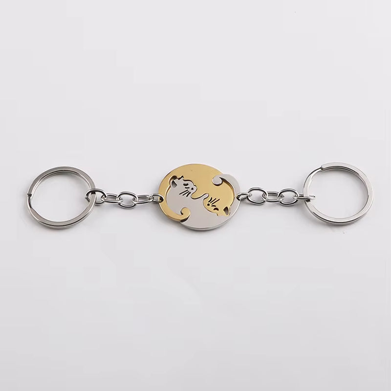 Cute Cat Keychain Stainless Steel 