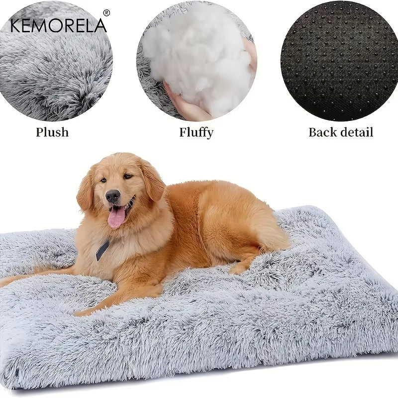 Luxury Large Dog Bed - Plush Fluffy Kennel Mat with Non-Slip Polyester Bottom Washable Durable