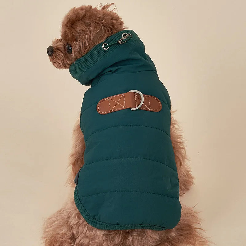 Winter Padded Waterproof Pet Jacket with Integrated Harness and Zipper - Orange And Green