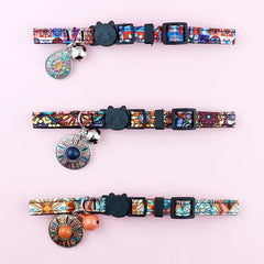 Adjustable Breakaway AirTag Cat Collar with Integrated Tracker Holder & Safety Bell - Bohemian Print Kitten & Puppy Neck Strap