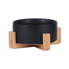 Ceramic Elevated Pet Bowl - Ergonomic Wooden Rack for Cats & Dogs