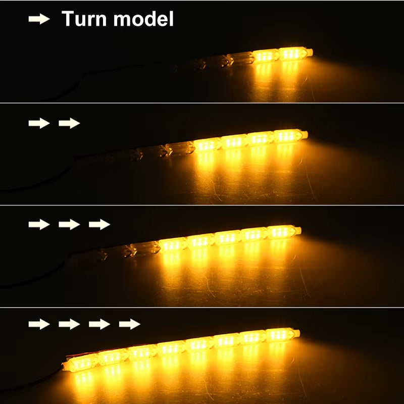 2-Piece RGB LED Daytime Running Light Strip with Remote Control, Flexible Waterproof Headlight and Turn Signal Yellow Lamp, 12V