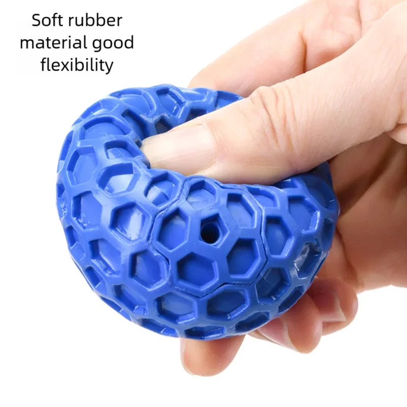 Tough Natural Rubber Squeaky Dog Ball - Indestructible Beef-Flavored Honeycomb Hexagonal Chew Toy for Aggressive Chewers and Dental Health