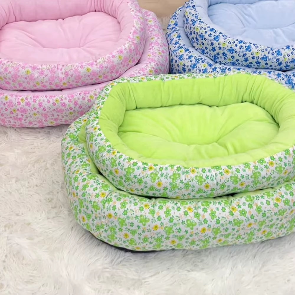 All Seasons Soft Medium Dog Bed House Flower Cute Small Cat Sofa Bed Comfortable Elastic Medium Cat Nest Kennel Accessories