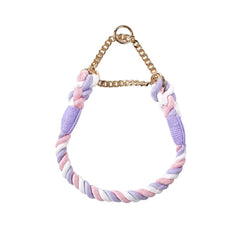 Dog Collar P Chain Comfortable Cotton Dog Collars Adjustable Braided Cotton Multi-Color Rope Collar with Durable Metal Dog Chain