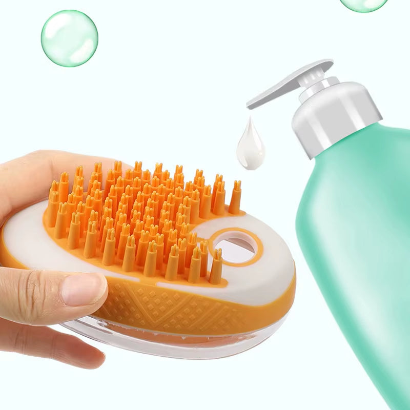 2‑in‑1 Pet Shampoo Bath Brush – Silicone Dog Grooming Scrubber & Cat Massage Comb with Shampoo Dispenser
