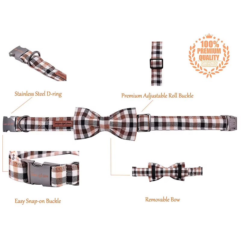 Cotton Fabric Dog Collar with Bow Tie