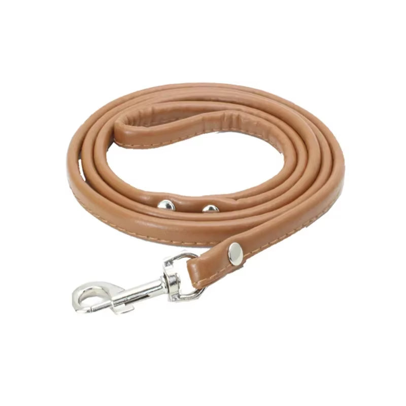 PU Leather Dog Leash – Adjustable Dog Walking Lead with Zinc Alloy Hardware - Brown & Blue