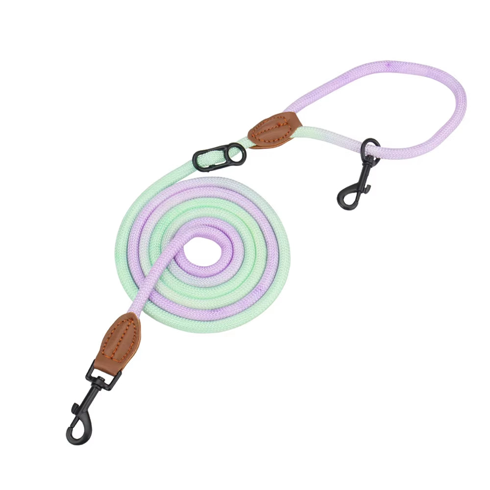 Double Head Crossbody Pet Leash – Adjustable Round Rope Lead for Dogs & Cats (235cm)