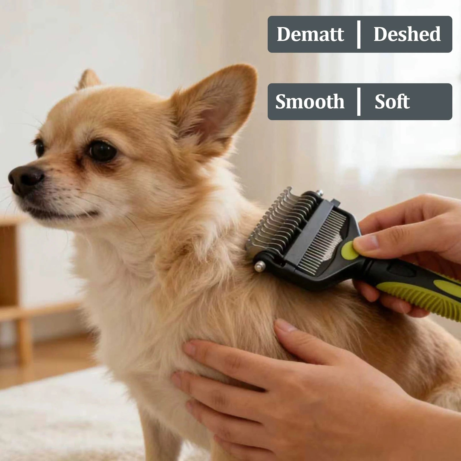 3-in-1 Pet Grooming Hair Brush Dog Deshedding Tool & Double Sided Dematting Comb with Stainless Steel Teeth Fur Knot Cutter