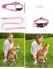 Nylon Adjustable Pet Collar and Leash Set | Durable Walking Traction Lead for Small, Medium, and Large Pets - Pink