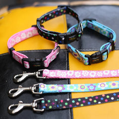 Polyester Printed Dog Leash and Collar Set - Adjustable Thermal Transfer Pet Collar with 120cm Matching Walking Lead for Small to Medium Dogs and Cats