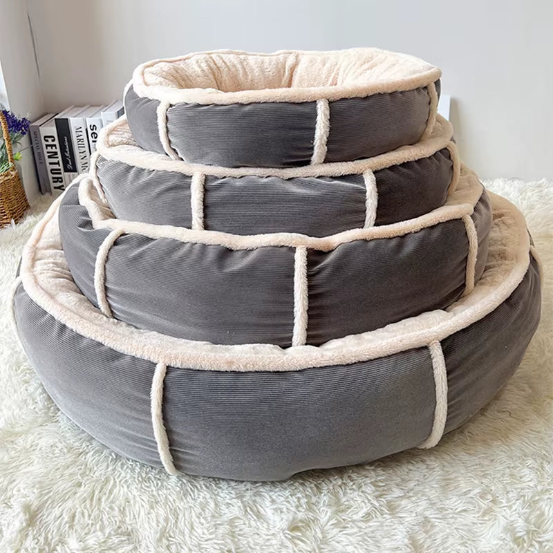 Corduroy Dog Bed Warmth Short Plush Pet round Beds Soft PP Cotton Filling Sofa for Small Medium Big Dog Pets Dogs Accessories