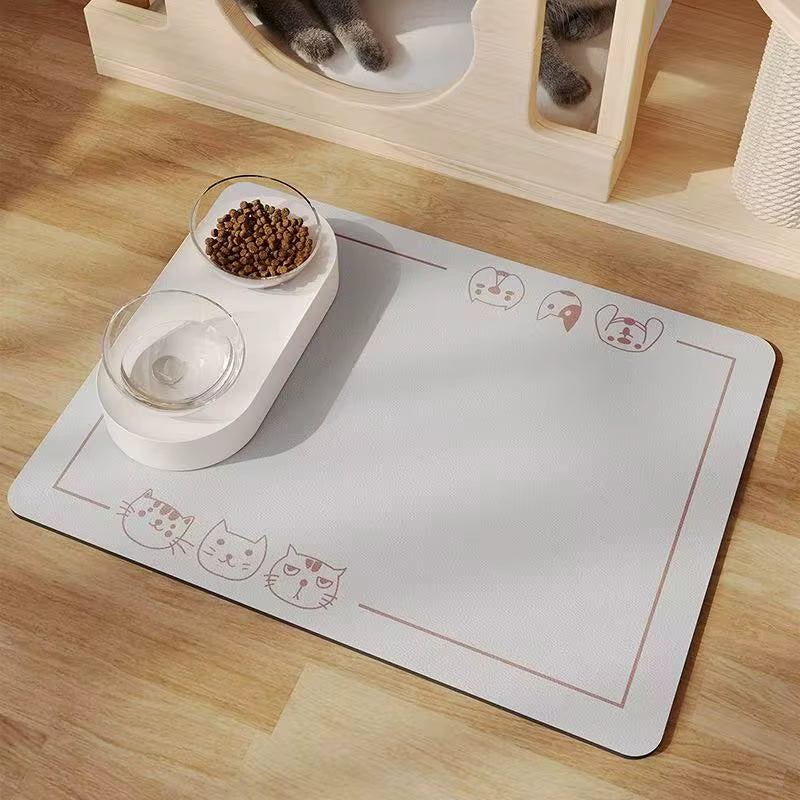 VIKAMA Cartoon Printed Diatomaceous Earth Pet Placemat Stain Resistant Waterproof Anti-Slip Dog & Cat Food & Lunch Bowl Mat