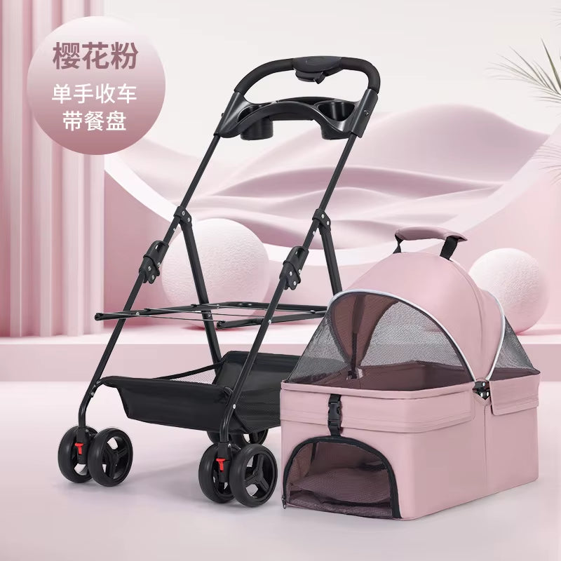 Lightweight Foldable Pet Cart for Small to Medium Dogs - Detachable Dog Walking Cart and Cat Carrier for Outings