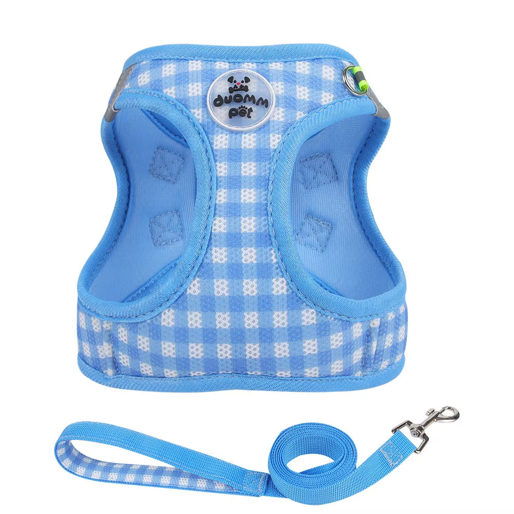 Plaid Pet Harness & Leash Set – Adjustable Chest Strap for Cats & Small Dogs, Breathable Comfort Fit