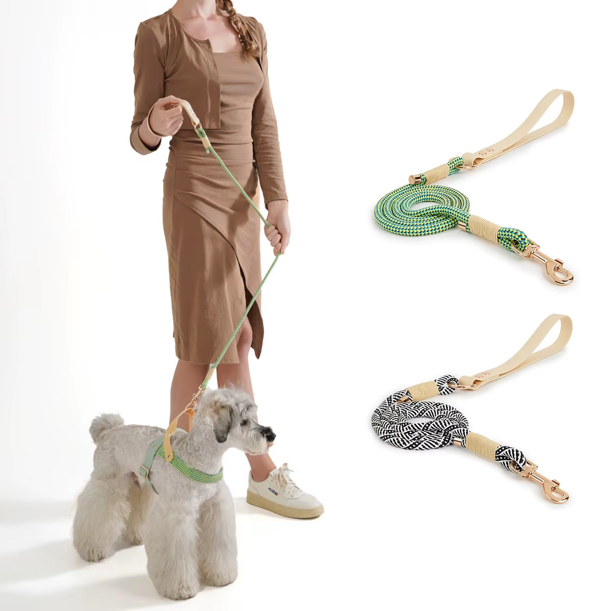 Slip Nylon Collar and Leashes Sets Pet Neck Ring Adjustable Rope for Small Medium Large Easy Handle Outdoor Walking Dogs 4 Sizes