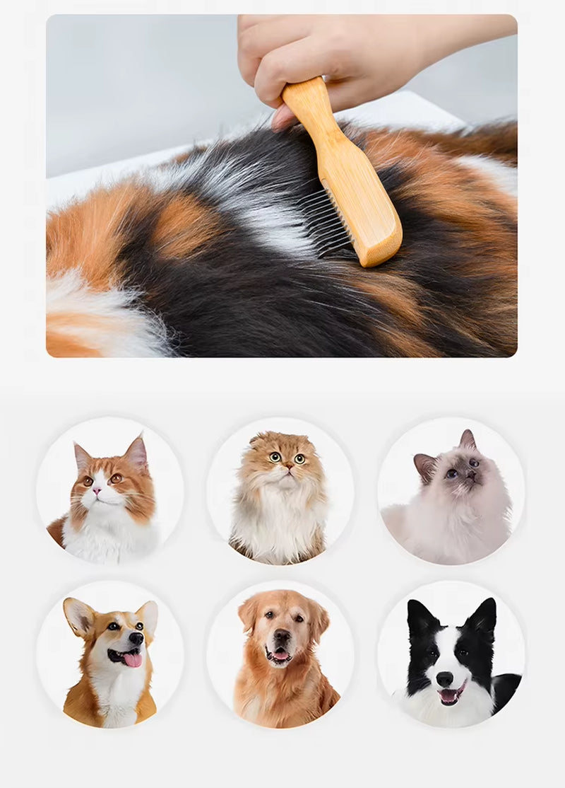 Eco-Friendly Pet Shaving Comb Hair Removal Dog Grooming Brushes Gentle Bamboo Handle Cleaning Stainless Steel TLK25132