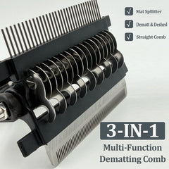 3-in-1 Pet Grooming Hair Brush Dog Deshedding Tool & Double Sided Dematting Comb with Stainless Steel Teeth Fur Knot Cutter
