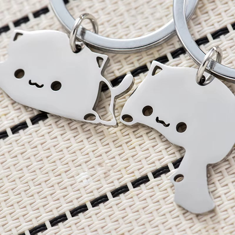 Cute Cat Keychain Stainless Steel 
