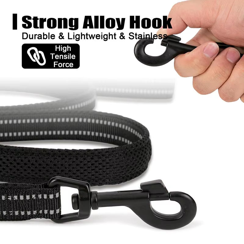 Soft Padded Mesh Dog Leash Reflective Nylon Walking Training Dog Leads Stock Running Pet Leash 5 Color 110Cm Durable