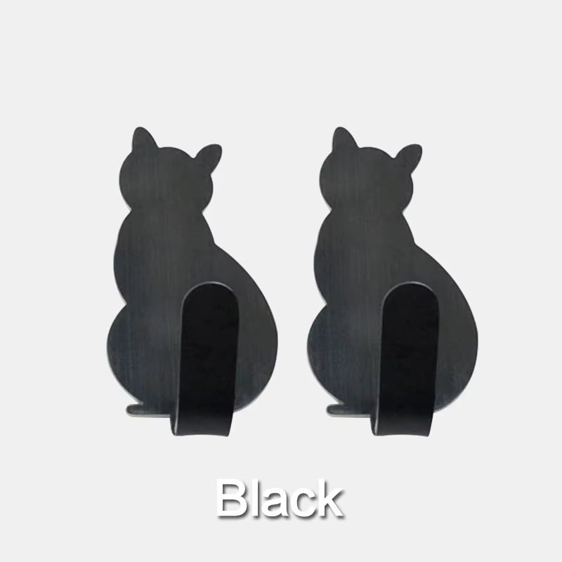JJYY 2PCS Waterproof Strong Adhesive Hooks for Bathroom Plastic Cat Wall Sticker Wall Door Hanger for Kitchen Towel Hook