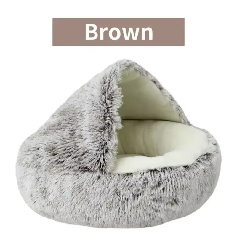 Deluxe Enclosed Plush Pet Bed for Cats - Cozy Round Sleeping Bag and Nesting Cushion