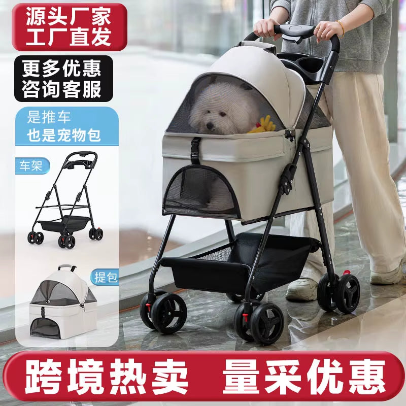 Lightweight Foldable Pet Cart for Small to Medium Dogs - Detachable Dog Walking Cart and Cat Carrier for Outings