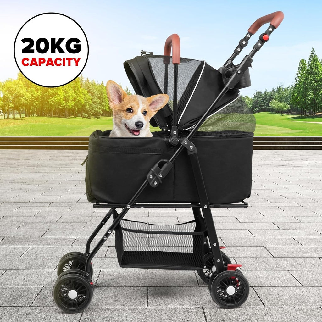 3 in 1 Folding Dog Stroller, Pet Stroller for Small/Medium Dogs, Cat Stroller W/