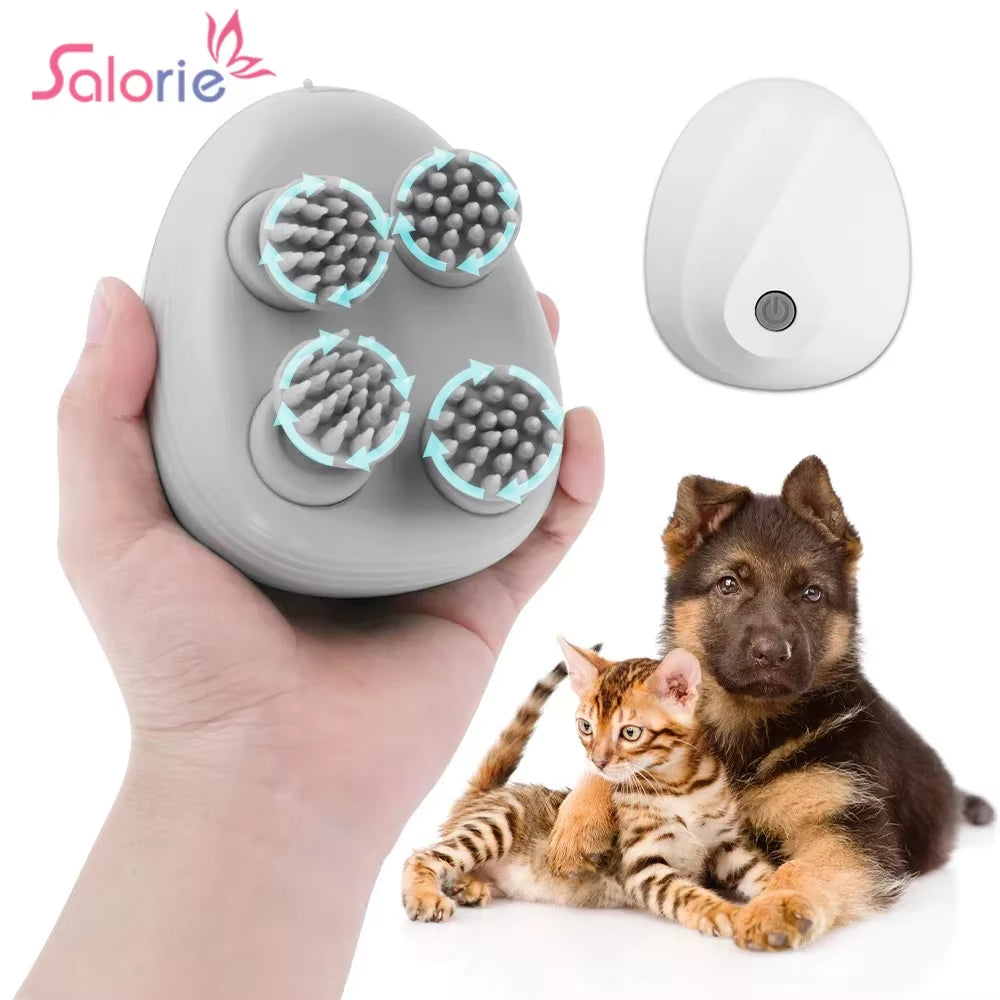 Pet Massager for Dogs and Cats, Electric With 4 Rotatable Massage Heads, Three Modes - White