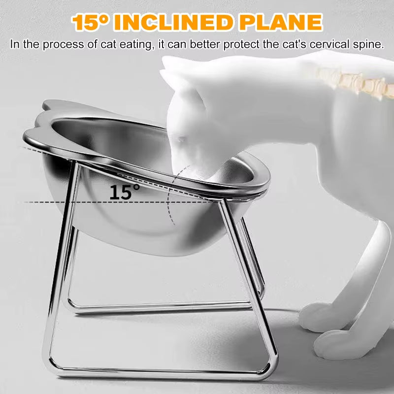 Stainless Steel Pet Bowl Slanted anti Cervical Spondylosis for Cats and Dogs Dual Use Feeder