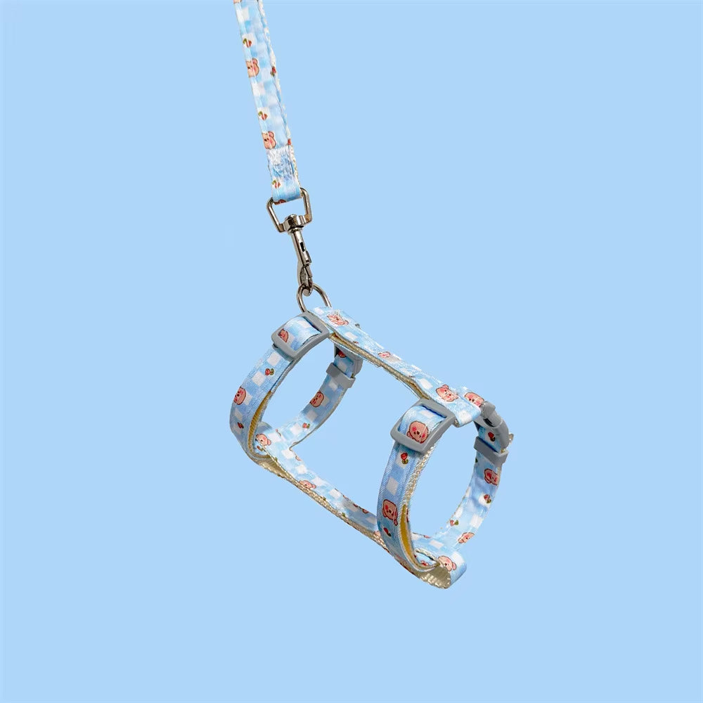 Dog Collar Harness Leash Set H-Shaped Cute Cartoon Printed - Anti-Lost Belt