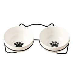 Ceramic Double Pet Feeding Station - Ergonomic Cervical Protection